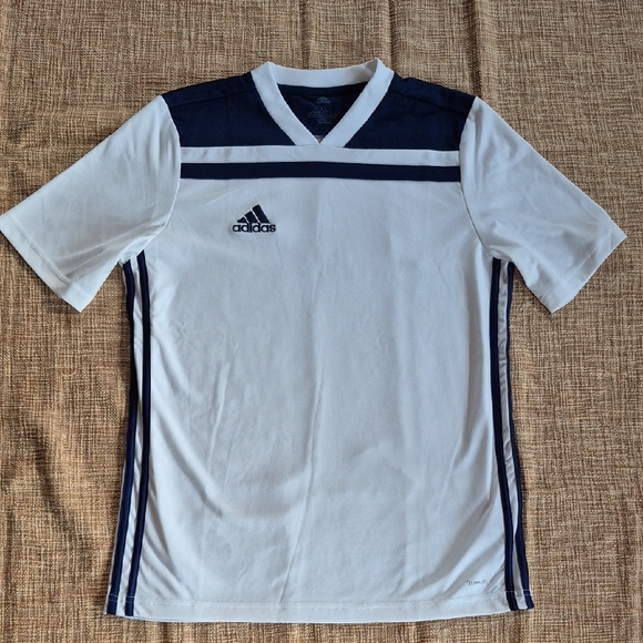 Adidas White and Blue Soccer Jerseys V-Neck Performance - Picture 1 of 5